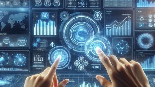 Futuristic dashboard displaying AI-driven financial charts and insights, symbolizing advanced financial analysis.