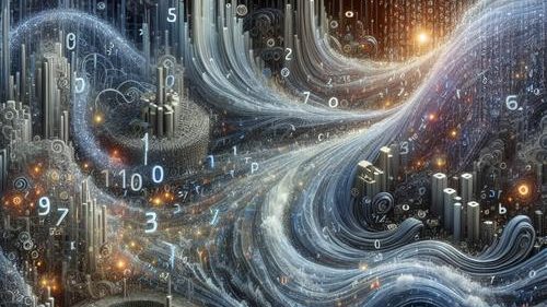 Abstract visualization of Natural Language Processing algorithms analyzing financial text data streams