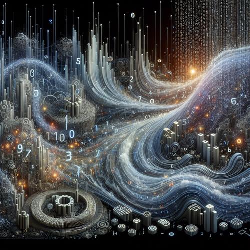 Abstract visualization of Natural Language Processing algorithms analyzing financial text data streams