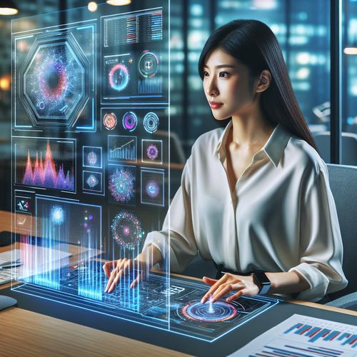 Accountant collaborating with an AI interface, showcasing the future of accounting technology.