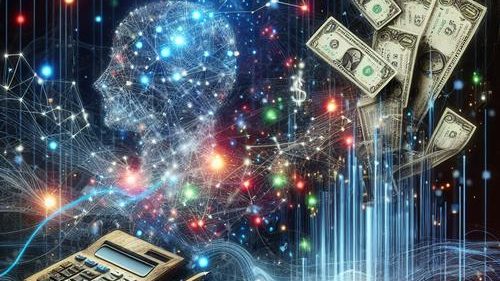 Abstract visual of AI data streams intertwining with traditional accounting symbols, signifying the evolution of the accountant's role.
